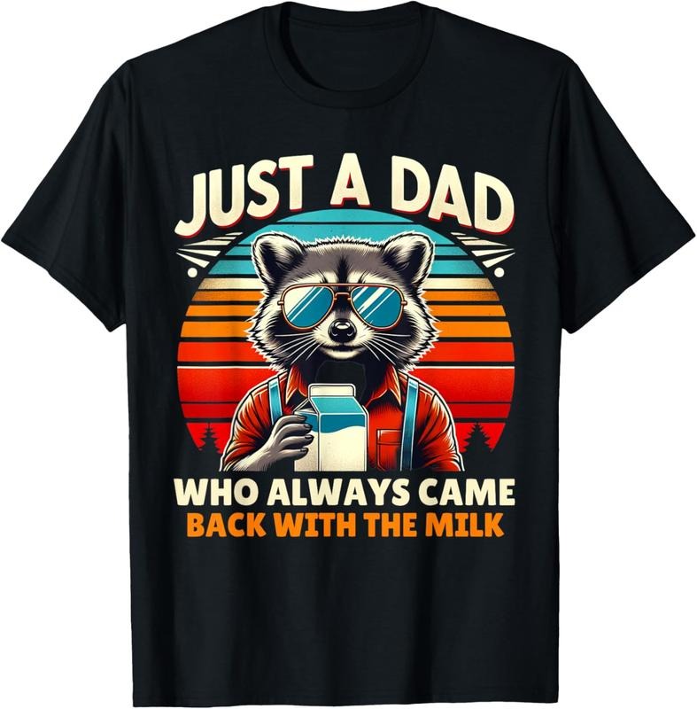 [100% Cotton] Cool Raccoon Dad With Milk Sunglasses Funny Animal T-Shirt Design