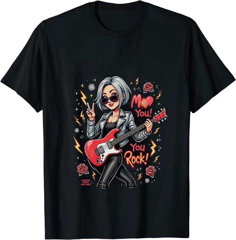 [100% Cotton] Cool Rock Mom With Electric Guitar And Lightning T-Shirt Hoodie, Sweatshirt | HypeDripTees.com