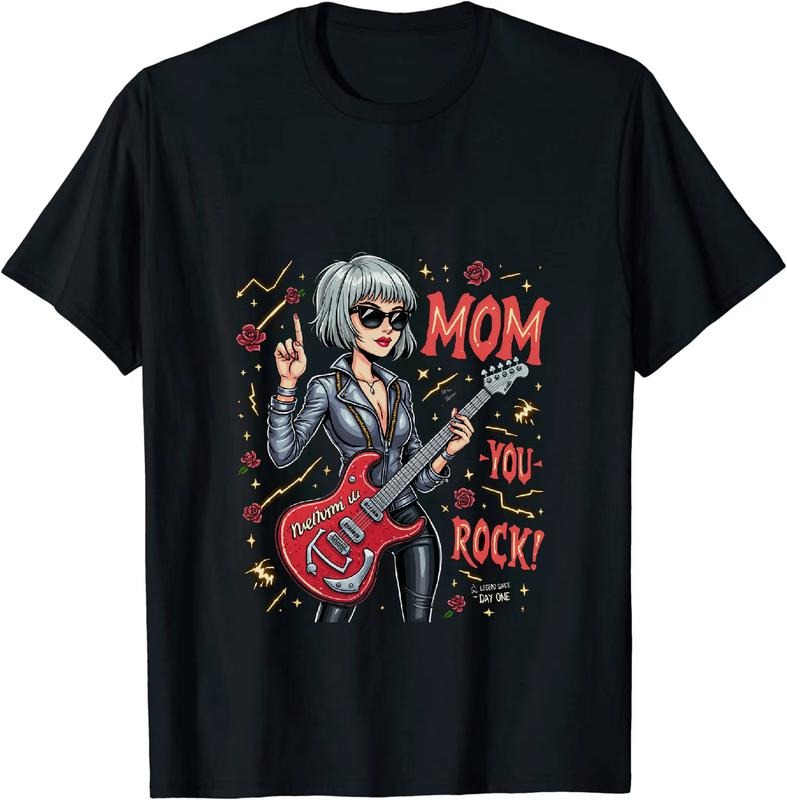 [100% Cotton] Cool Rock Mom With Red Guitar And Peace Sign T-Shirt Hoodie, Sweatshirt | HypeDripTees.com