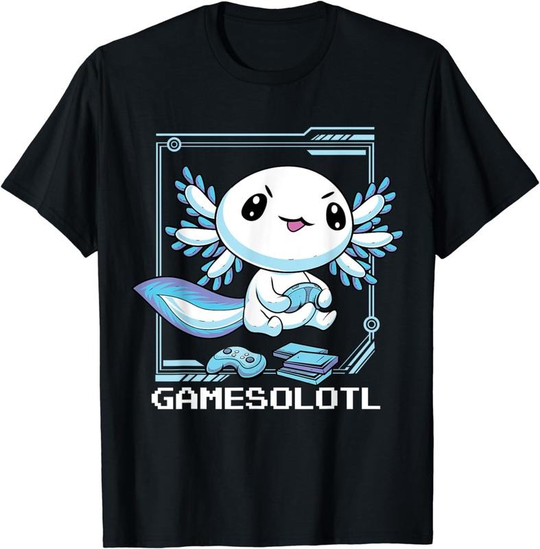 [100% Cotton] Cute Blue Axolotl Gaming Pixel Art Gamer T-Shirt With Retro Controller Design Hoodie, Sweatshirt