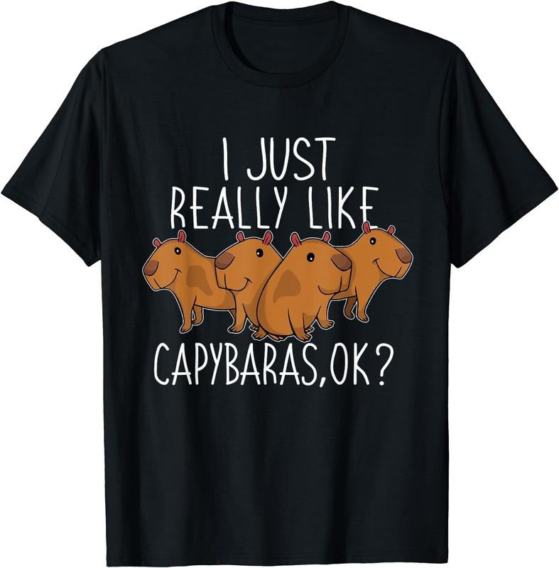 [100% Cotton] Cute Capybara Cartoon Animal Lover T-Shirt With Playful Text Design