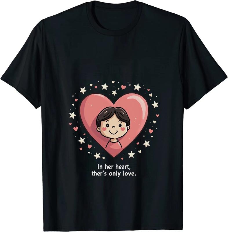 [100% Cotton] Cute Cartoon Girl With Heart Love Design T-Shirt Hoodie, Sweatshirt | HypeDripTees.com