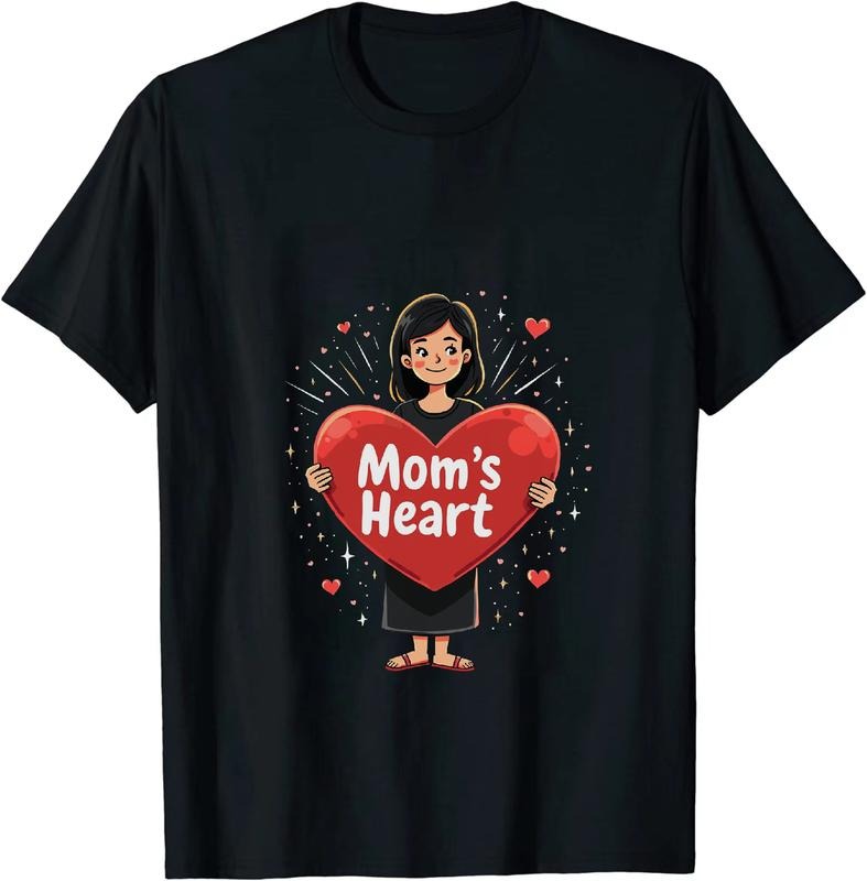 [100% Cotton] Cute Cartoon Girl With Red Heart Mom Love T-Shirt Design Hoodie, Sweatshirt | HypeDripTees.com