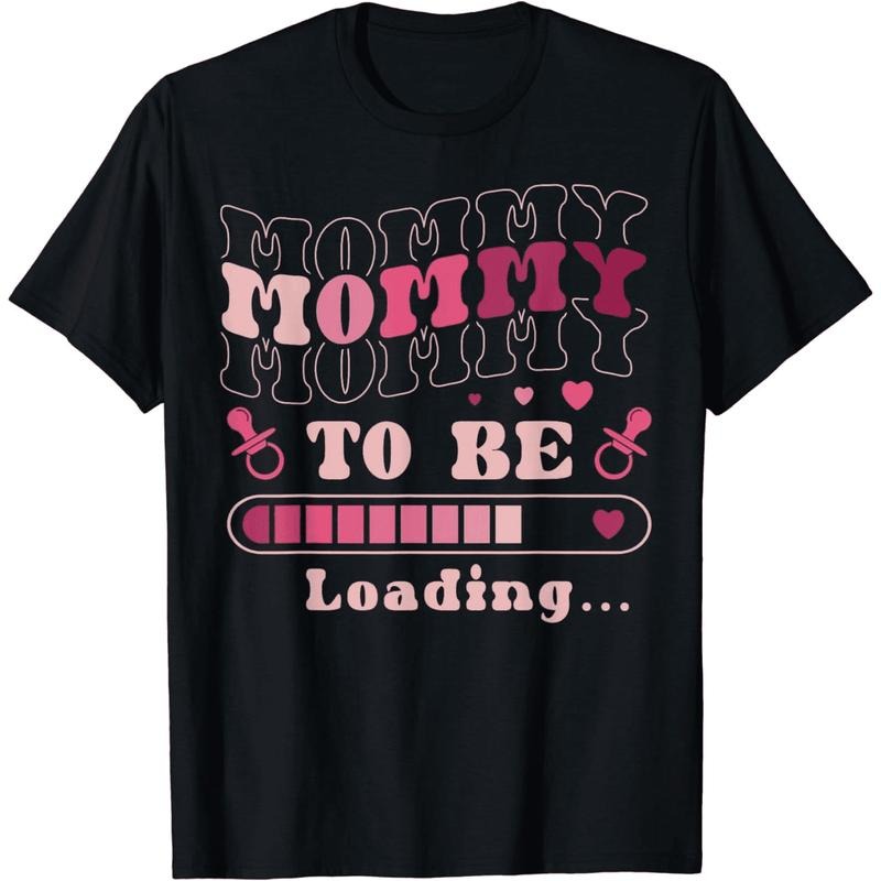 [100% Cotton] Cute Mommy To Be Loading Pregnancy Announcement T-Shirt With Hearts And Pacifiers Design