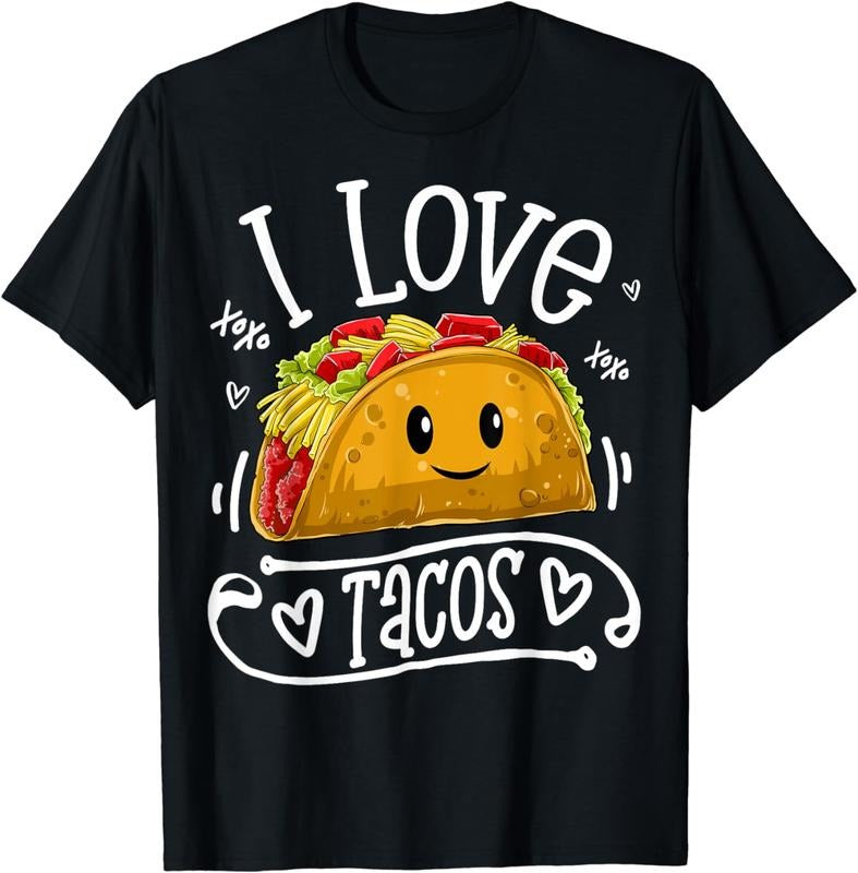 [100% Cotton] Cute Smiling Taco With Lettuce And Cheese I Love Tacos Graphic T-Shirt Hoodie, Sweatshirt | HypeDripTees.com