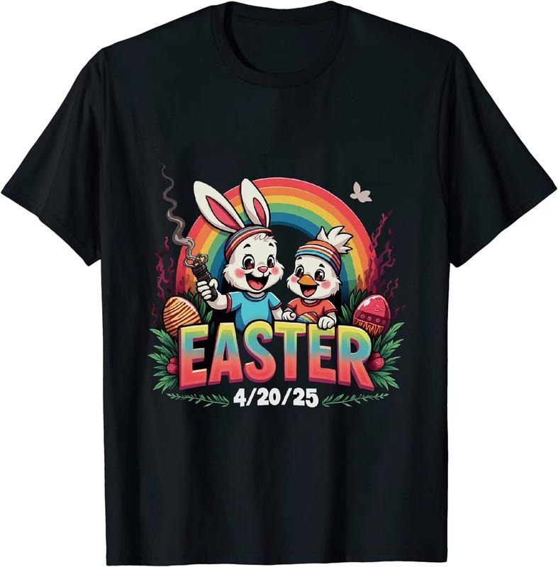 [100% Cotton] Dukeal Easter 4 20 25 Bunny T - Shirt With Duck And Rainbow Hoodie, Sweatshirt | HypeDripTees.com