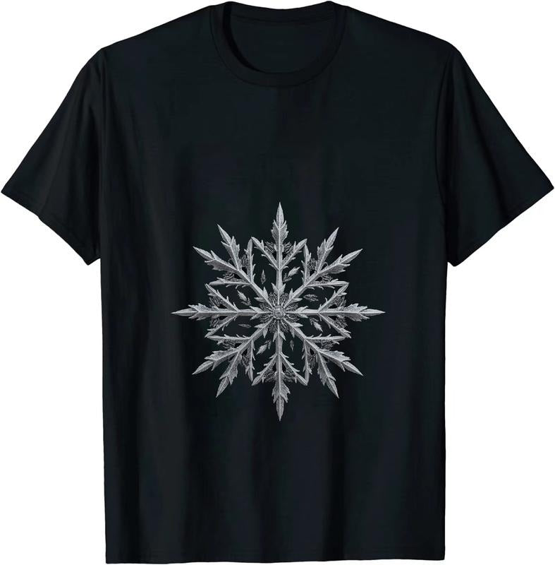 [100% Cotton] Elegant Metallic Snowflake Winter Holiday T-Shirt With Shiny Silver Design Hoodie, Sweatshirt