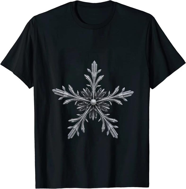 [100% Cotton] Elegant Snowflake Winter Wonderland Black T-Shirt With Intricate Design Hoodie, Sweatshirt | HypeDripTees.com