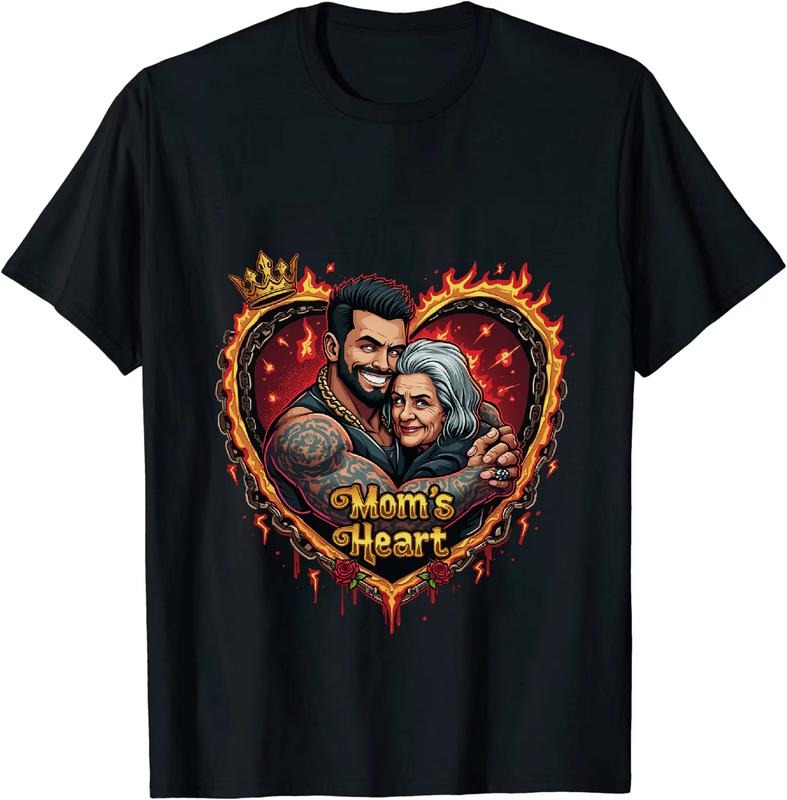 [100% Cotton] Fiery Heart Mom Love Cartoon Tattoo Man Grandma Hug T-Shirt Hoodie, Sweatshirt | HypeDripTees.com