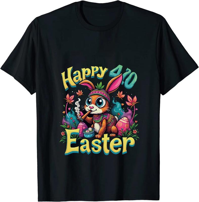 [100% Cotton] Fire Happy 4 - 20 Easter Bunny T - Shirt With Egg Motifs Hoodie, Sweatshirt | HypeDripTees.com