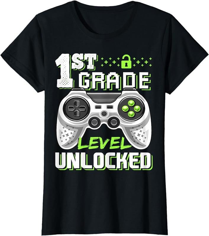 [100% Cotton] First Grade Unlocked Retro Gamer Controller Cool T-Shirt For Kids Hoodie, Sweatshirt | HypeDripTees.com