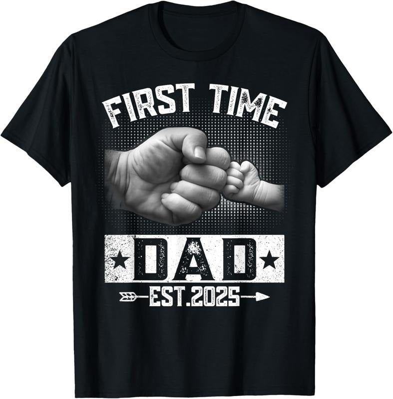 [100% Cotton] First Time Dad Holding Baby Hand Vintage Style T-Shirt Est 2025 Hoodie, Sweatshirt | HypeDripTees.com