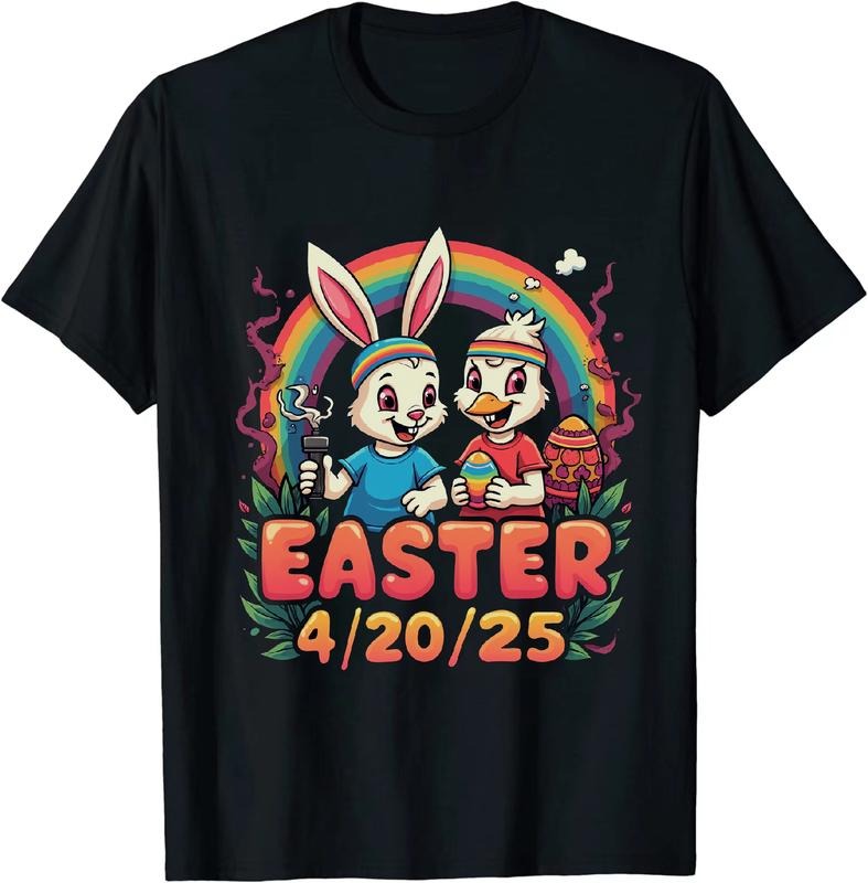 [100% Cotton] Funky Easter 4 20 25 T - Shirt Featuring Bunny Duck Duo Hoodie, Sweatshirt | HypeDripTees.com
