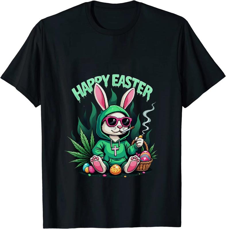 [100% Cotton] Futuristic Touch Happy Easter 420 T - Shirt With Smoking Bunny And Eggs Hoodie, Sweatshirt | HypeDripTees.com