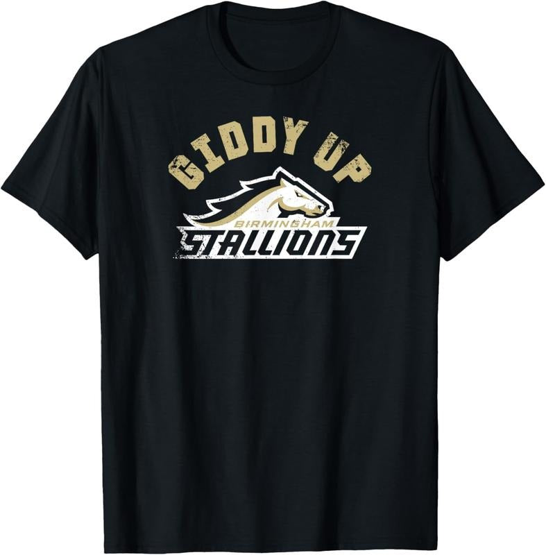[100% Cotton] Giddy Up Birmingham Stallions Horse Logo Cool T-Shirt For Sports Fans Hoodie, Sweatshirt | HypeDripTees.com