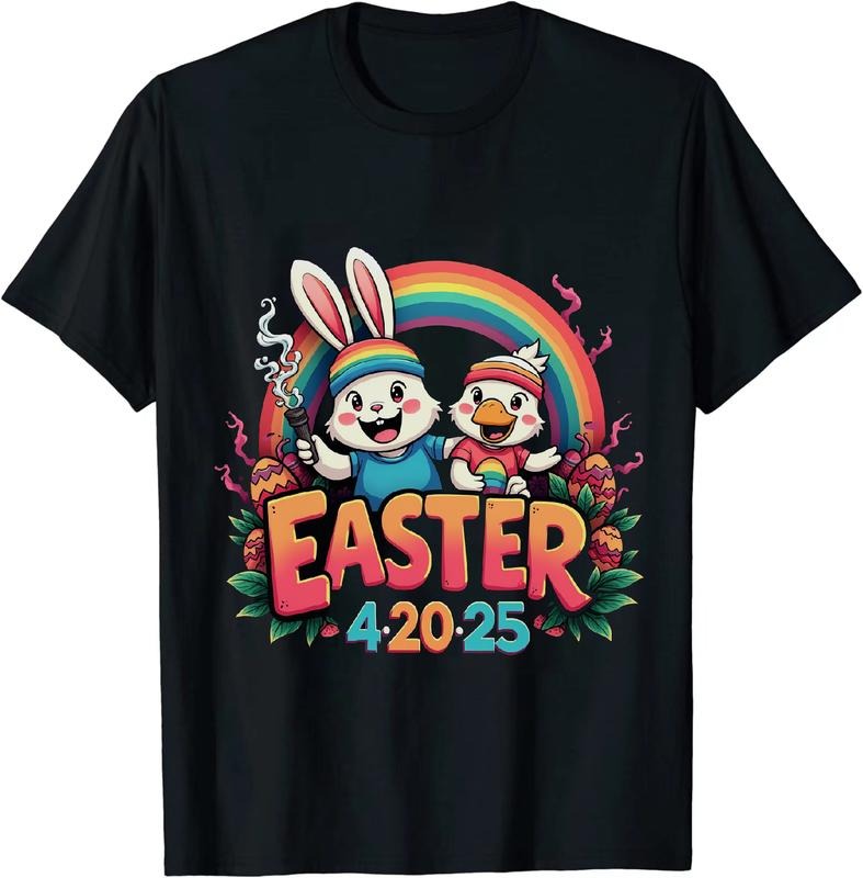 [100% Cotton] Glamorous Easter 4 20 25 T - Shirt With Bunny Duck And Colorful Eggs Hoodie, Sweatshirt | HypeDripTees.com