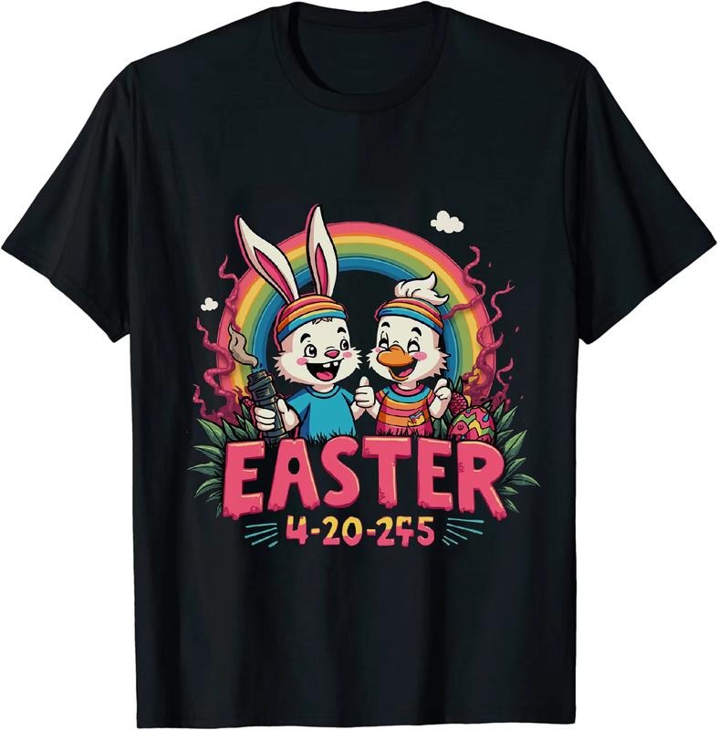 [100% Cotton] Graceful Easter 4 20 25 T - Shirt With Bunny Duck And Egg Decor Hoodie, Sweatshirt | HypeDripTees.com