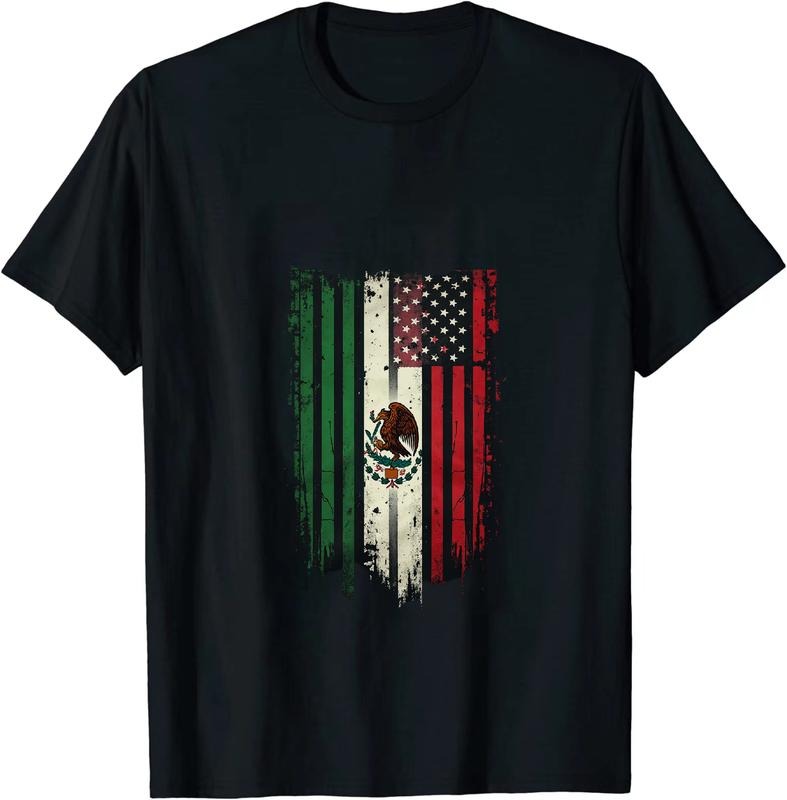 [100% Cotton] Grunge Style Mexican American Flag Blend Vintage T-Shirt For Patriotic Fashion Lovers Hoodie, Sweatshirt