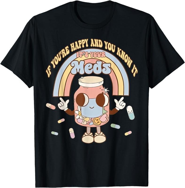 [100% Cotton] Happy Smiling Pill Bottle With Rainbow Retro Vibes T-Shirt Hoodie, Sweatshirt | HypeDripTees.com