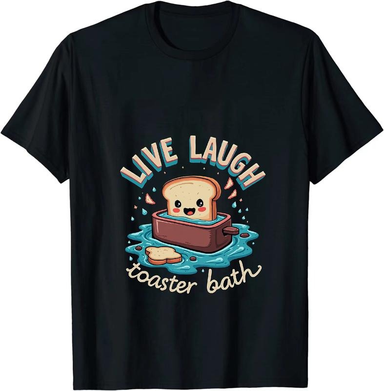 [100% Cotton] Happy Toaster Bath Cartoon Design Fun Graphic T-Shirt For Humor Lovers Hoodie, Sweatshirt | HypeDripTees.com