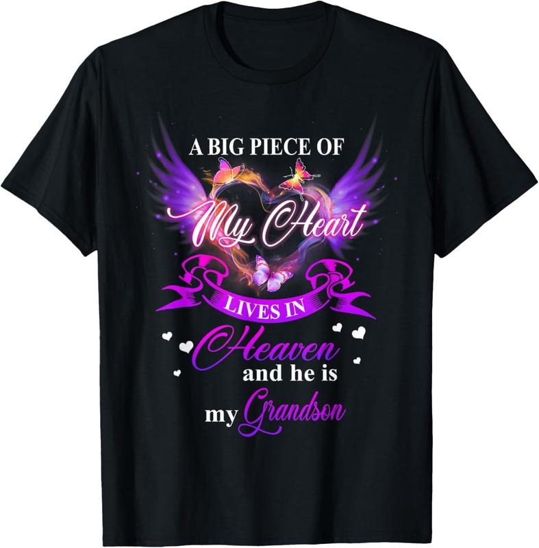 [100% Cotton] Heart Wings Grandson In Heaven Memorial Butterfly Love T-Shirt Hoodie, Sweatshirt | HypeDripTees.com