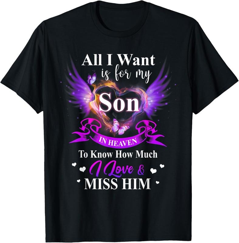 [100% Cotton] Heartfelt Love For My Son In Heaven Memorial T-Shirt With Wings And Butterflies Design Hoodie, Sweatshirt