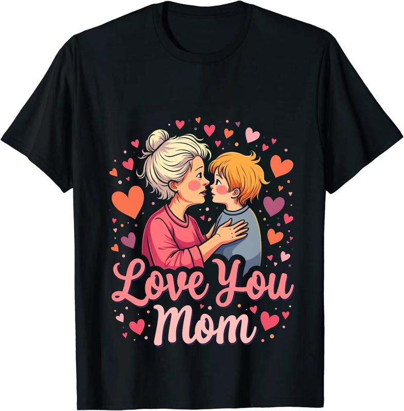 [100% Cotton] Heartwarming Grandma And Grandson Love You Mom T-Shirt With Colorful Hearts Design Hoodie, Sweatshirt