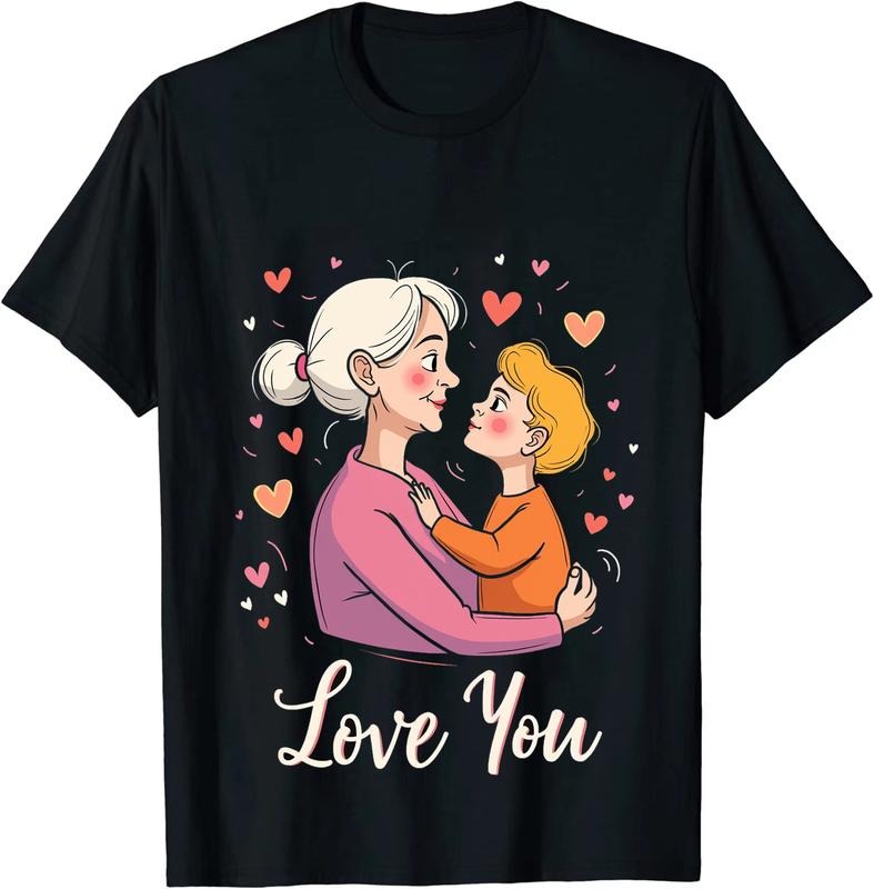 [100% Cotton] Heartwarming Grandma And Grandson Love You T-Shirt With Colorful Hearts Design Hoodie, Sweatshirt