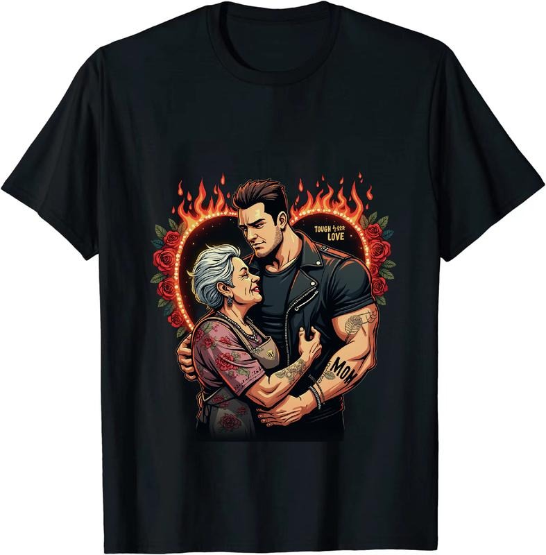 [100% Cotton] Heartwarming Mom And Son Embrace With Flames And Roses T-Shirt Design Hoodie, Sweatshirt | HypeDripTees.com