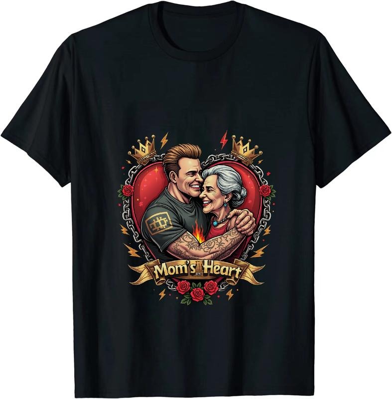 [100% Cotton] Heartwarming Mom And Son Hug Love Family Bond T-Shirt With Red Heart Design Hoodie, Sweatshirt