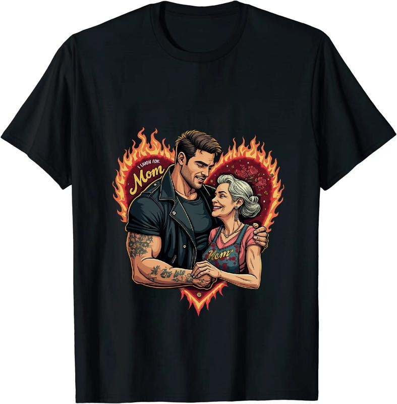 [100% Cotton] Heartwarming Mom And Son Love Flames T-Shirt With Floral Design Hoodie, Sweatshirt | HypeDripTees.com