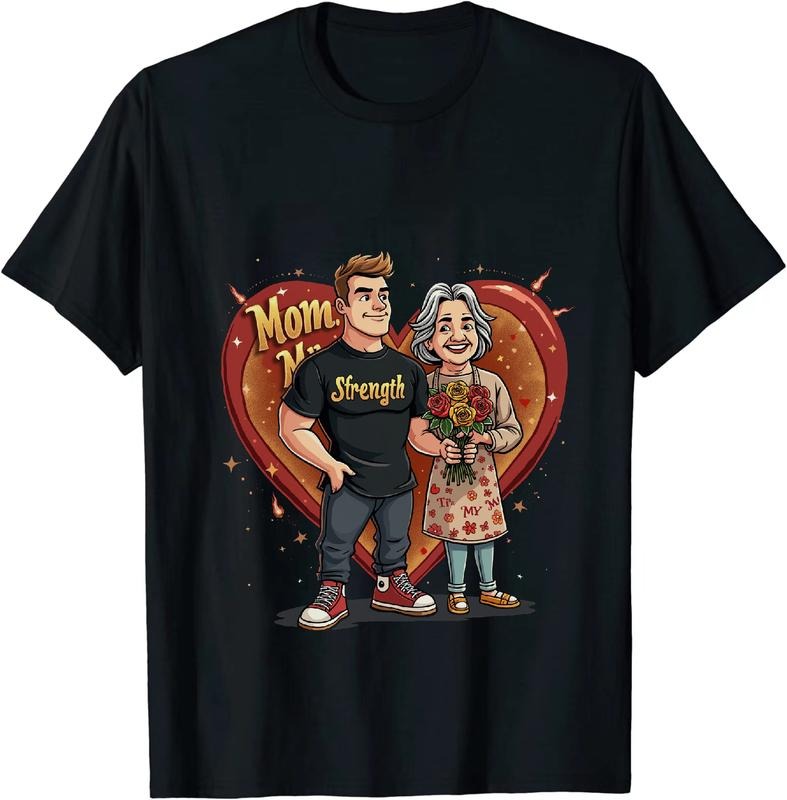 [100% Cotton] Heartwarming Mom Strength Family Love Cartoon Design T-Shirt With Floral Details Hoodie, Sweatshirt
