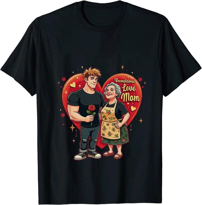 [100% Cotton] Heartwarming Unconditional Love Mom And Son Floral Rose T-Shirt Design With Red Heart Background Hoodie,...