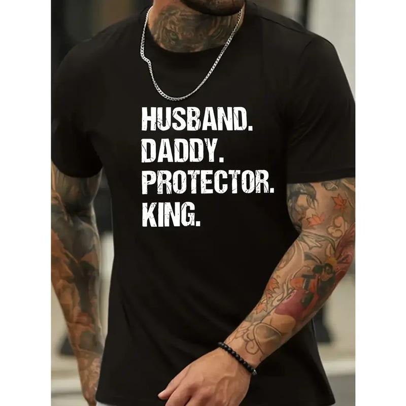 [100% Cotton] Husband Daddy Protector Graphic Men'S Fashion Trend Cotton Round Neck Casual Letter Printed T-Shirt Hoodie,...