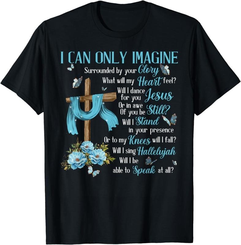 [100% Cotton] I Can Only Imagine Cross Blue Flowers Worship Faith T-Shirt Hoodie, Sweatshirt | HypeDripTees.com