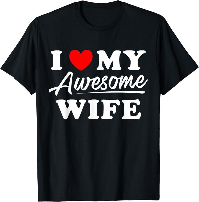 [100% Cotton] I Love My Awesome Wife Heart Design Casual T-Shirt For Couples Hoodie, Sweatshirt | HypeDripTees.com