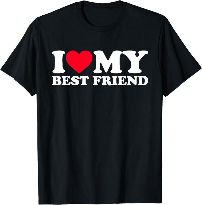 [100% Cotton] I Love My Best Friend Heart Design Casual Black T-Shirt For Friendship Day Hoodie, Sweatshirt