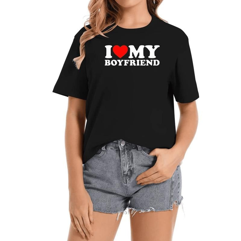 [100% Cotton] I Love My Boyfriend Casual Cute Couple T-Shirt With Heart Design Hoodie, Sweatshirt | HypeDripTees.com