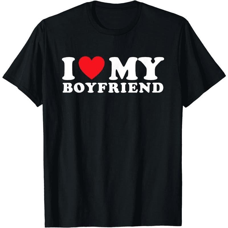 [100% Cotton] I Love My Boyfriend Cute Couple Gift Black T-Shirt For Her Hoodie, Sweatshirt | HypeDripTees.com