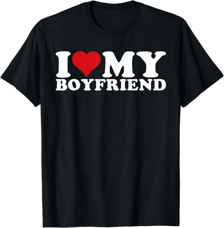 [100% Cotton] I Love My Boyfriend Heart Print Casual T-Shirt For Couples Hoodie, Sweatshirt | HypeDripTees.com