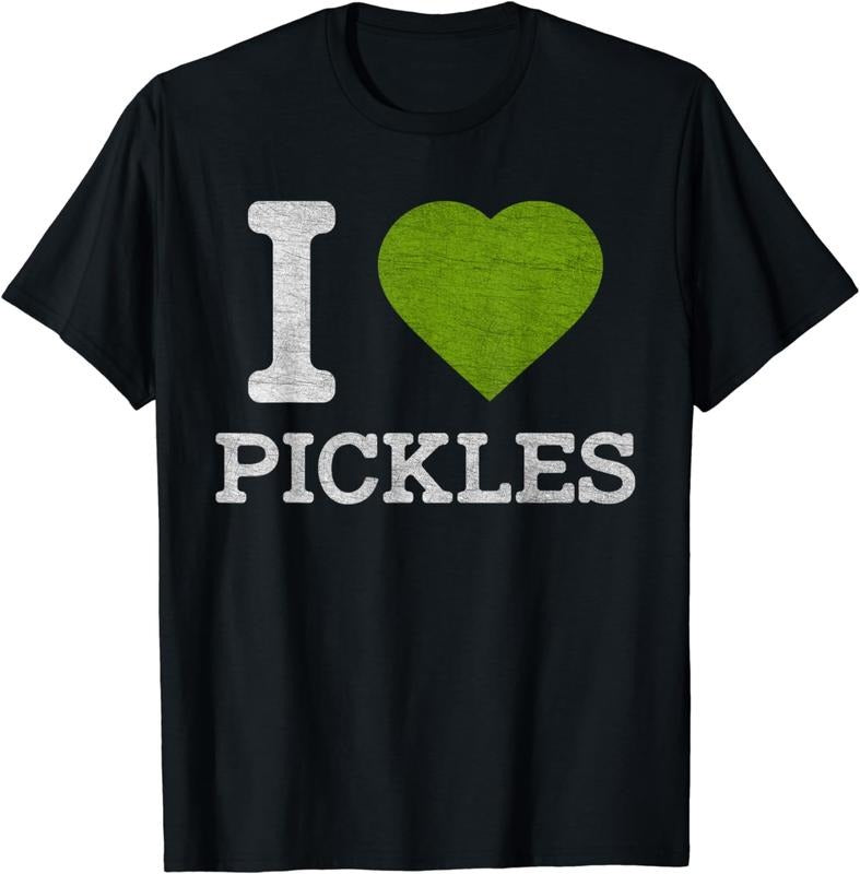 [100% Cotton] I Love Pickles Green Heart Graphic Distressed Print T-Shirt Hoodie, Sweatshirt | HypeDripTees.com