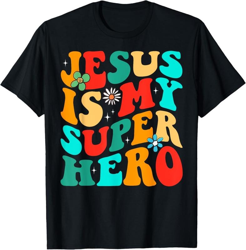[100% Cotton] Jesus Is My Superhero Colorful Vintage Style Graphic T-Shirt Hoodie, Sweatshirt | HypeDripTees.com