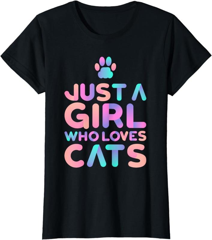 [100% Cotton] Just A Girl Who Loves Cats Colorful Paw Print Design T-Shirt Hoodie, Sweatshirt | HypeDripTees.com