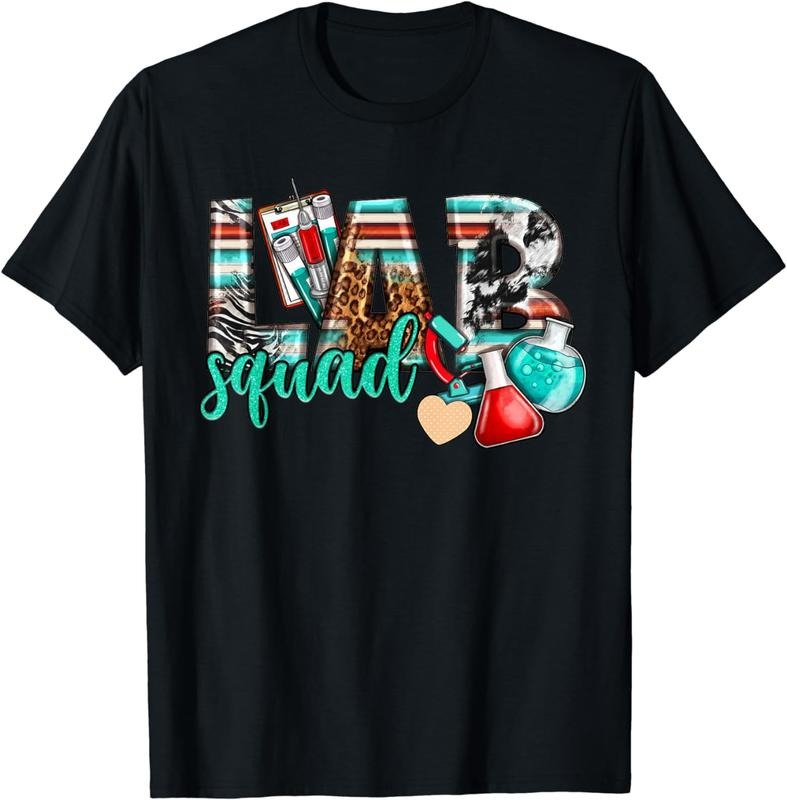 [100% Cotton] Lab Squad Science Geek Zebra Print Syringe Beaker T-Shirt With Colorful Abstract Design Hoodie, Sweatshirt