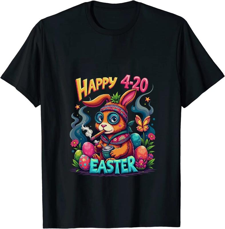 [100% Cotton] Lit Happy 4 - 20 Easter Bunny T - Shirt With Holiday Vibes Hoodie, Sweatshirt | HypeDripTees.com
