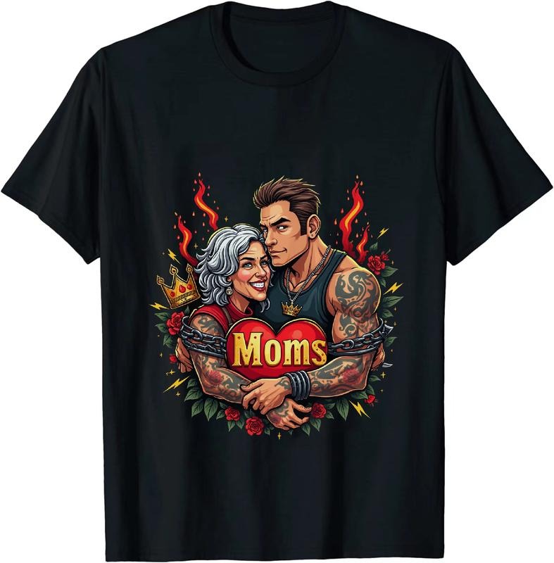 [100% Cotton] Love And Lightning Moms Tattoo Couple Heartwarming T-Shirt Design With Red Flowers And Crown Hoodie, Sweatshirt