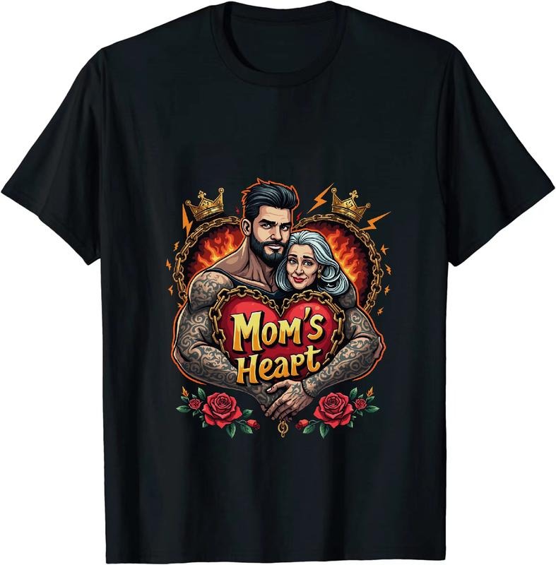 [100% Cotton] Love And Strength Mom Heart Tattoo Couple Design T-Shirt With Fiery Crown And Roses Hoodie, Sweatshirt