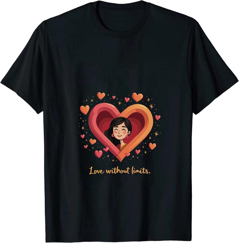 [100% Cotton] Love Without Limits Heart Graphic Smiling Woman Cute T-Shirt Hoodie, Sweatshirt | HypeDripTees.com