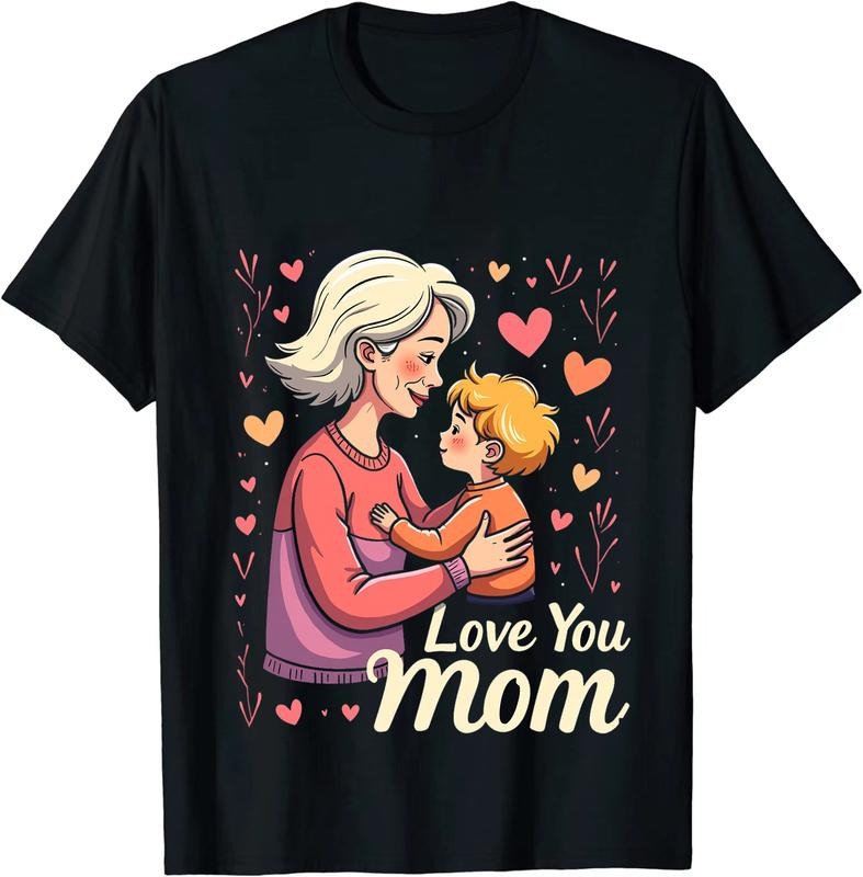 [100% Cotton] Love You Mom Heart Design Cartoon Woman And Child T-Shirt Hoodie, Sweatshirt | HypeDripTees.com