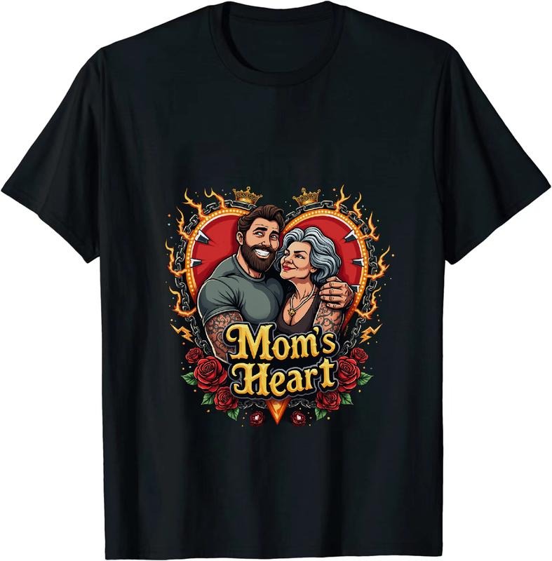[100% Cotton] Lovely Couple In Heart With Flames Mom Heart Design T-Shirt Hoodie, Sweatshirt | HypeDripTees.com